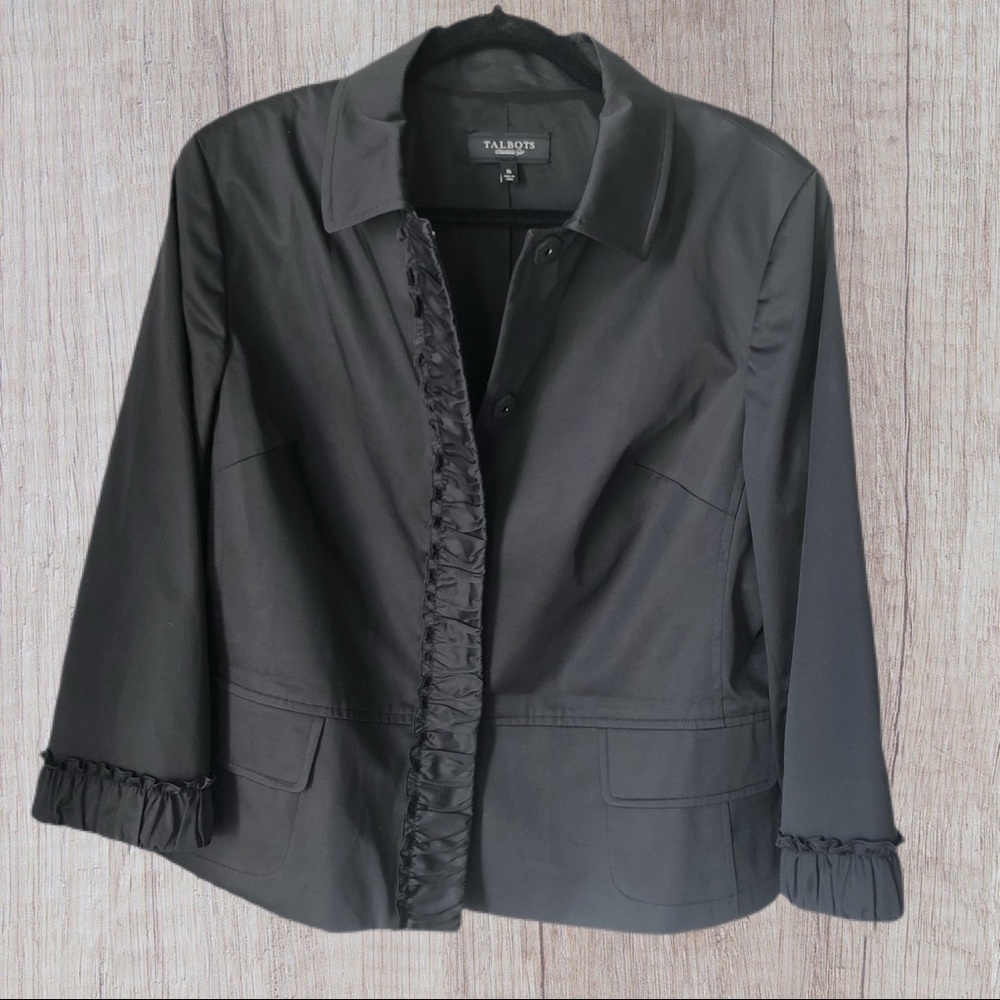 Talbots‎ Black Ruffle Cotton Collared Swing Jacket 16